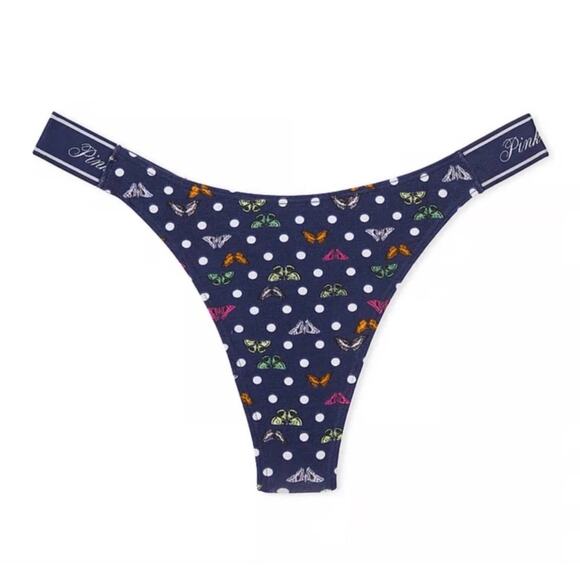 Victoria's Secret Other - Victoria's Secret Panty Size Large Cotton Thong String Butterflies Polka Dots